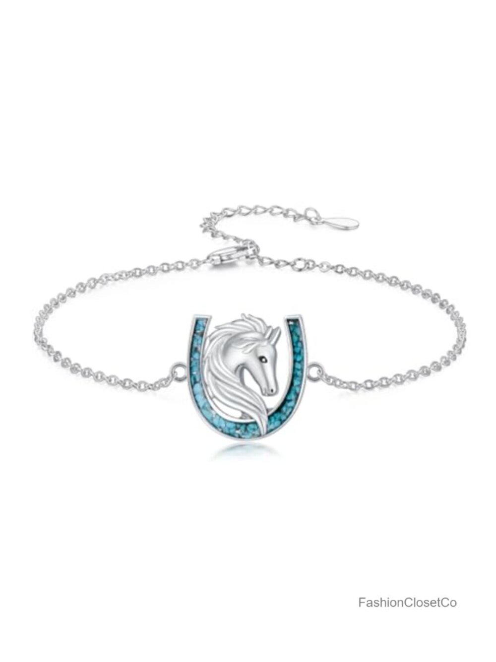 925 Sterling Silver Turquoise Horseshoe Horse Bracelet Women Western Cowgirl